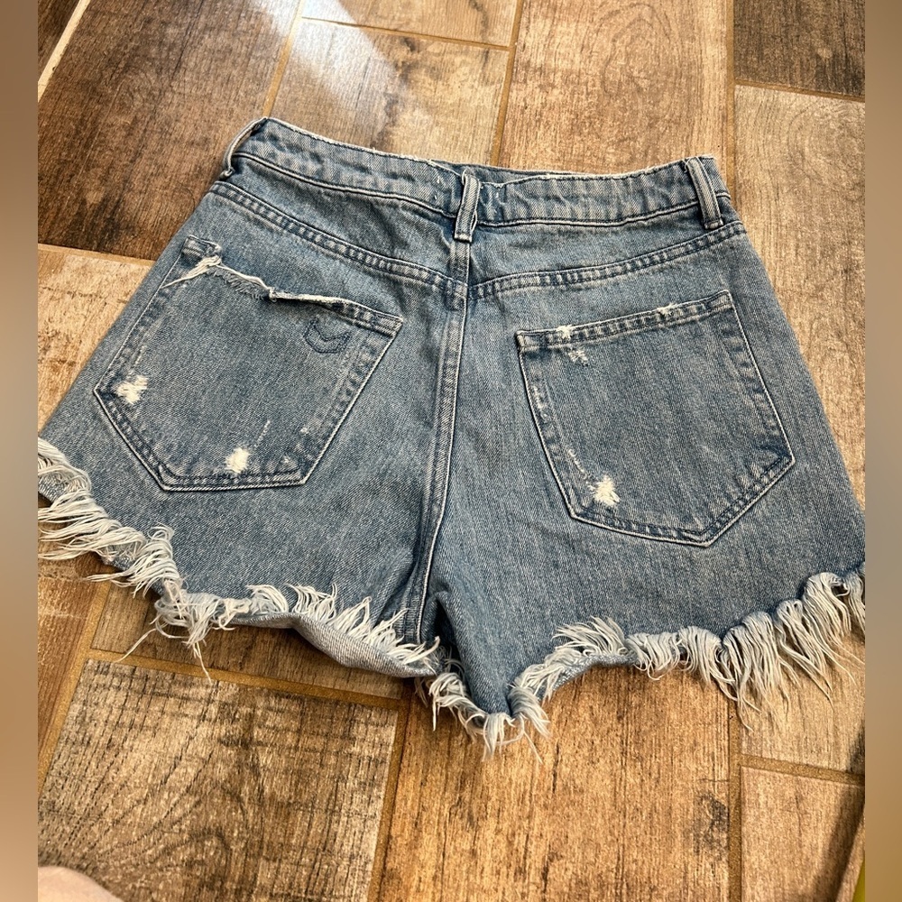 Show Me You MuMu Houston Denim Shorts 27 Blue High Waist Distressed Frayed Jean - Picture 8 of 8